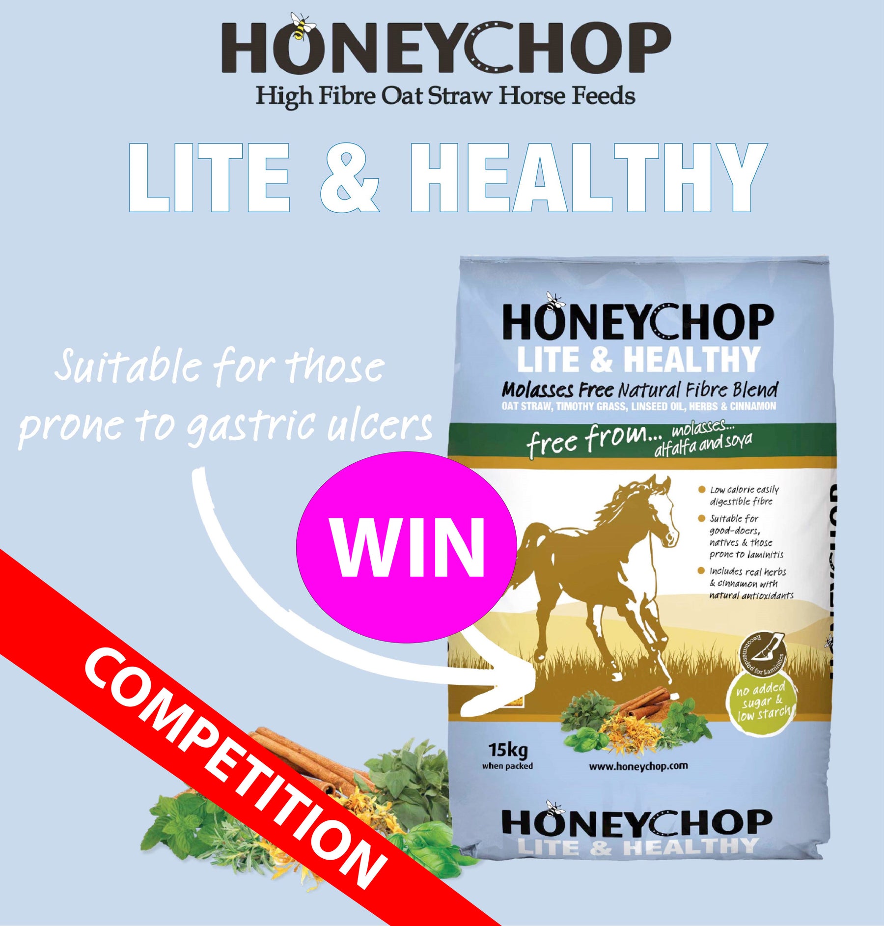 COMPETITION - WIN a 15kg Bag of HONEYCHOP LITE & HEALTHY HORSE FEED