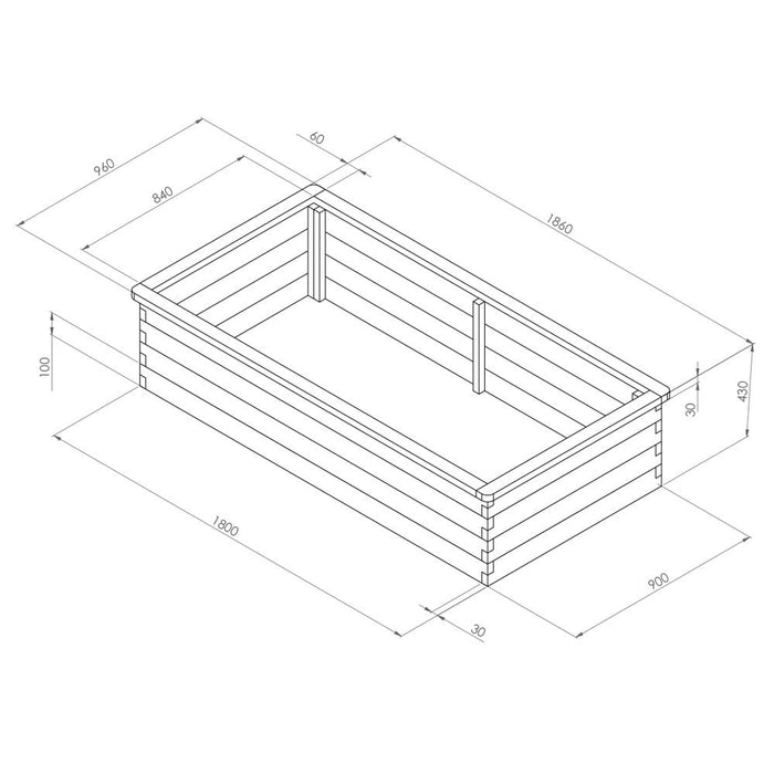 SLEEPER RAISED BED WIDE 45cm HIGH - 1.80m x 0.90m x 0.45m - SUMMER SPECIAL OFFER - 10% OFF