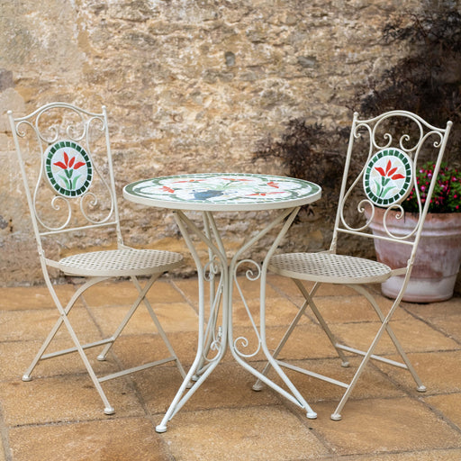 Ascalon Floral Mosaic 3 Piece Garden Bistro Set – Cream