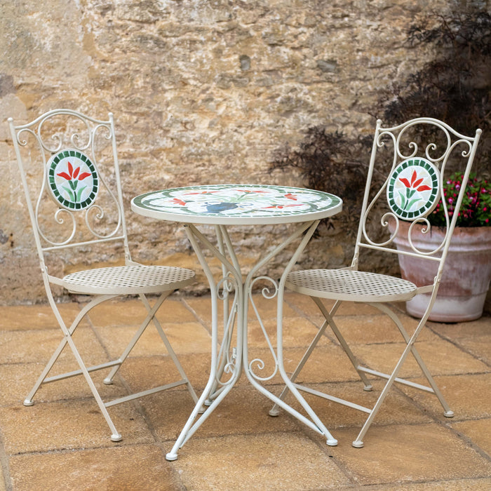 Ascalon Floral Mosaic 3 Piece Garden Bistro Set – Cream