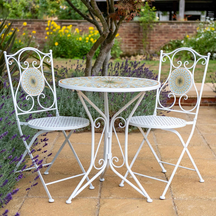 Ascalon Citrus Mosaic 3 Piece Garden Bistro Set – White