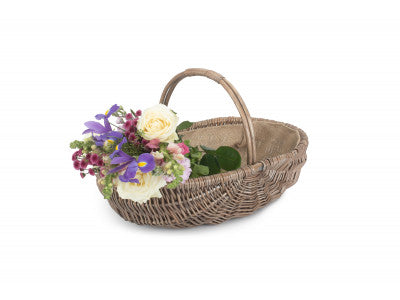 Large Shallow Willow Garden Trug – Antique Wash & Hessian
