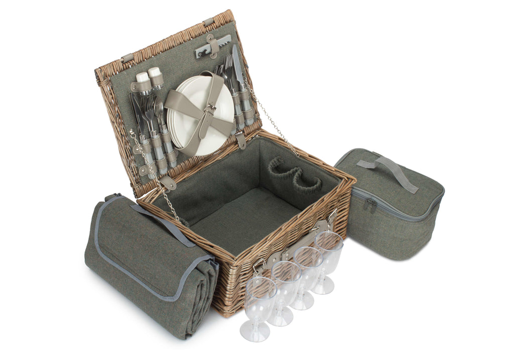 4 PERSON GREY TWEED HAMPER