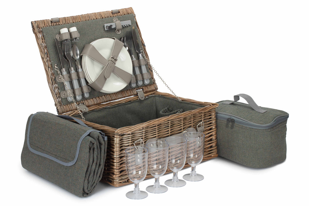 4 PERSON GREY TWEED HAMPER