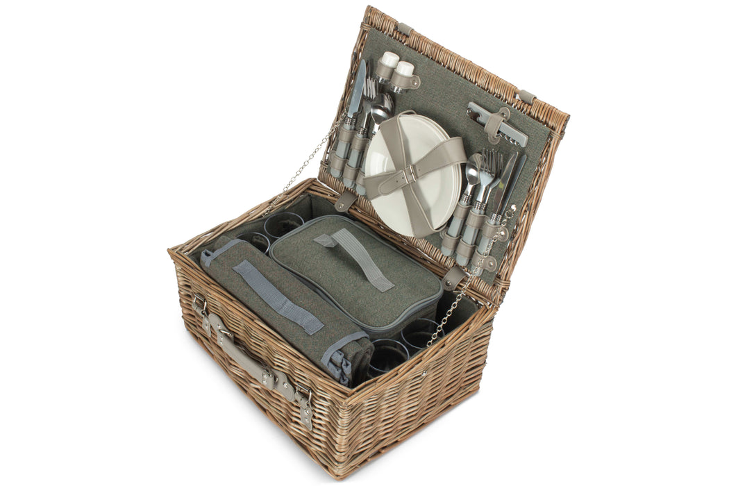 4 PERSON GREY TWEED HAMPER