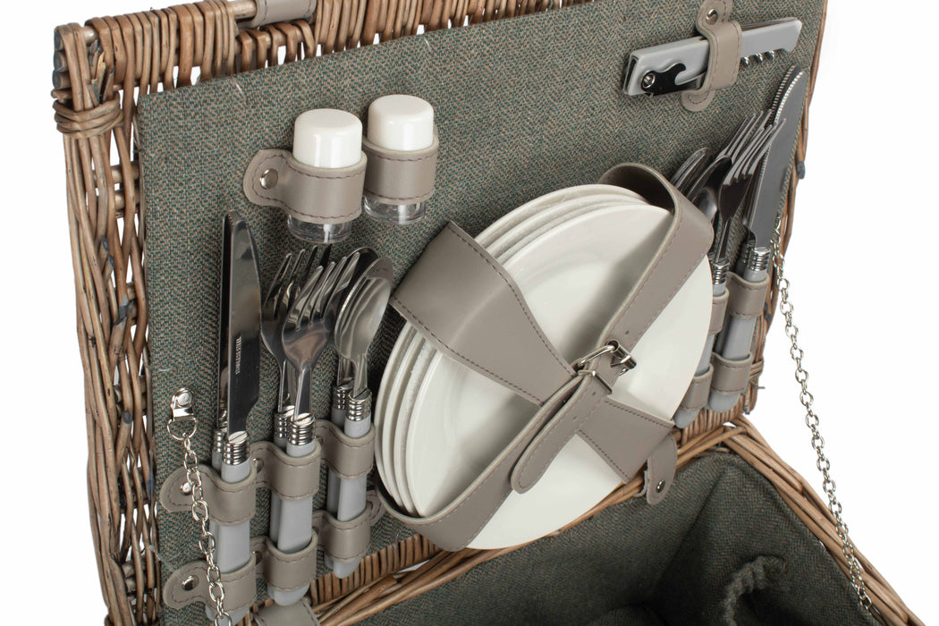 4 PERSON GREY TWEED HAMPER