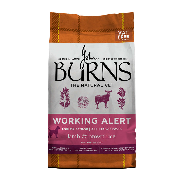 Current Burns Working Alert Assistance Lamb & Brown Rice dry dog food packaging, 12kg