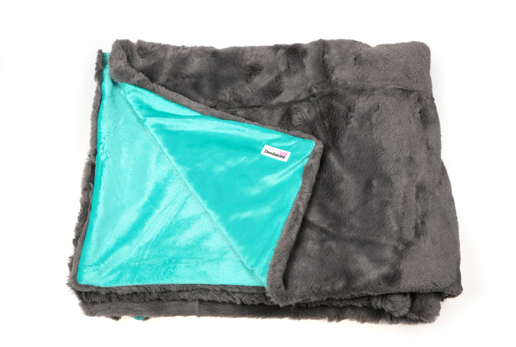 Doodlebone Faux Fur Dog Blanket - Slate & Peacock