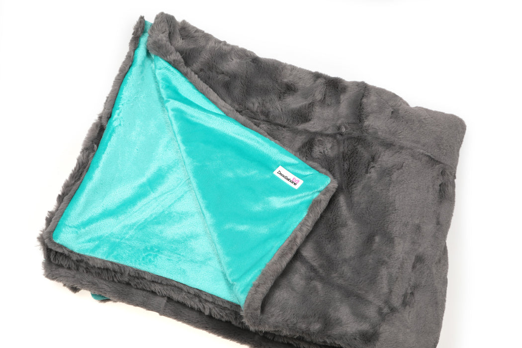 Doodlebone Faux Fur Dog Blanket - Slate & Peacock