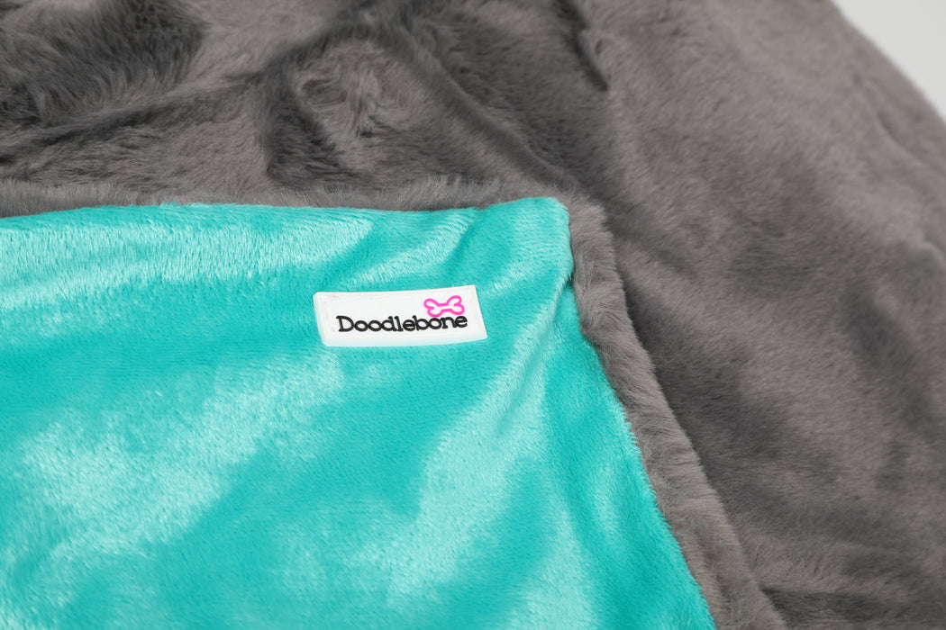 Doodlebone Faux Fur Dog Blanket - Slate & Peacock