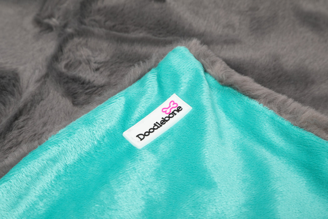 Doodlebone Faux Fur Dog Blanket - Slate & Peacock