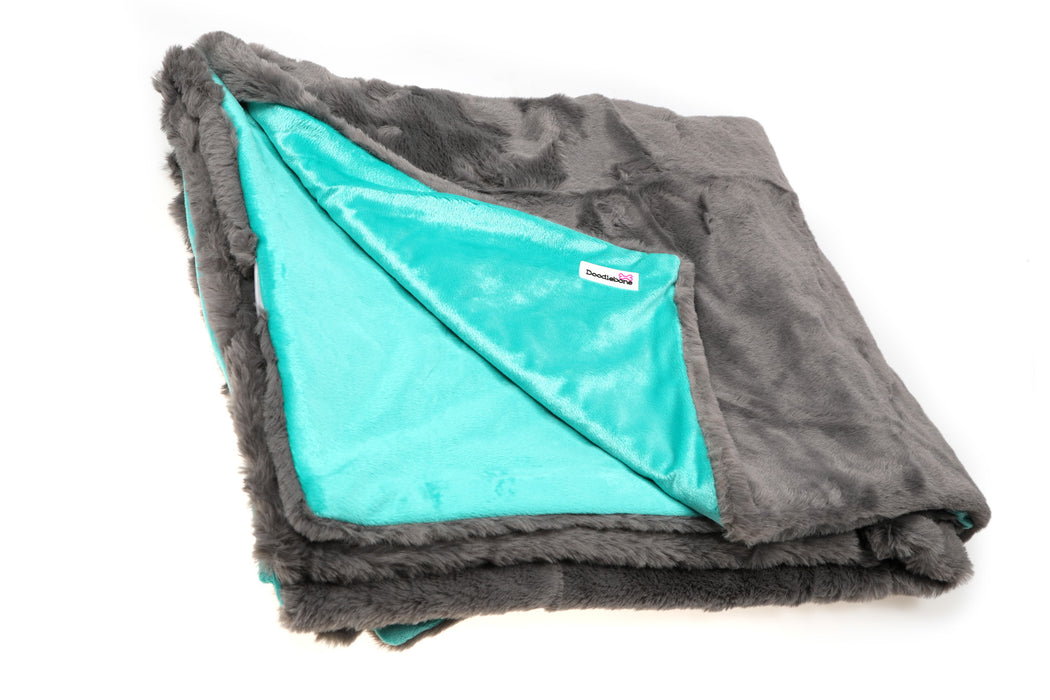 Doodlebone Faux Fur Dog Blanket - Slate & Peacock
