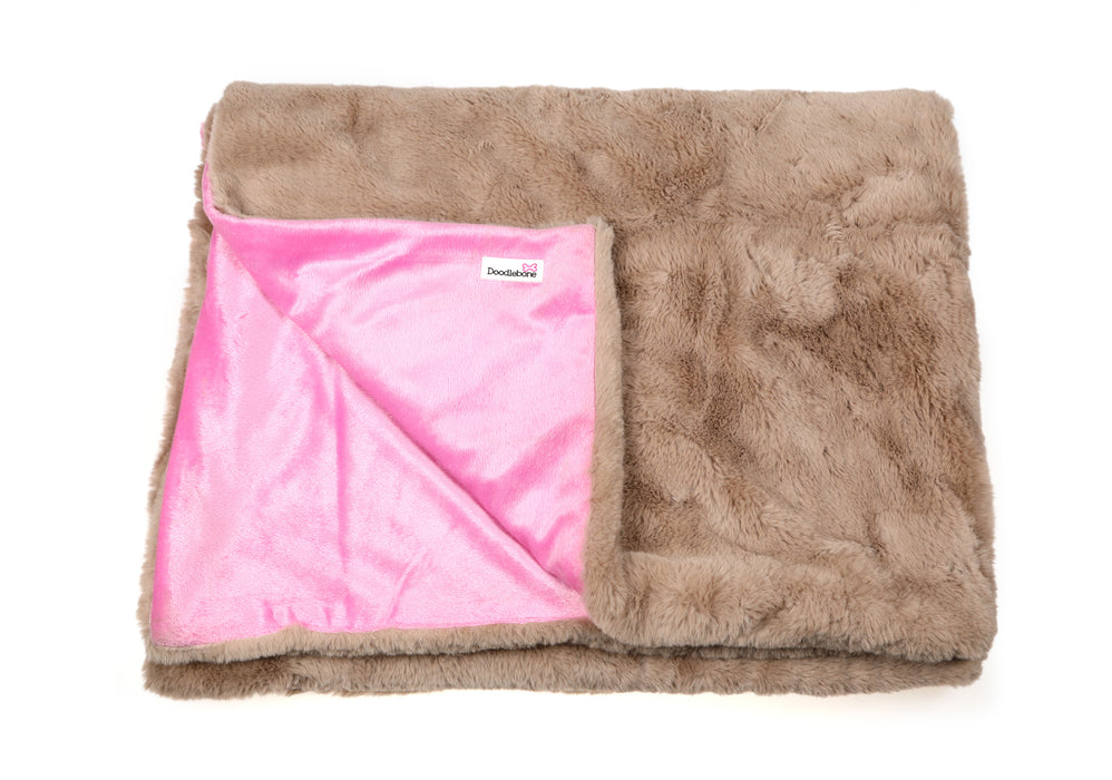 Doodlebone Faux Fur Dog Blanket - Stone & Blush