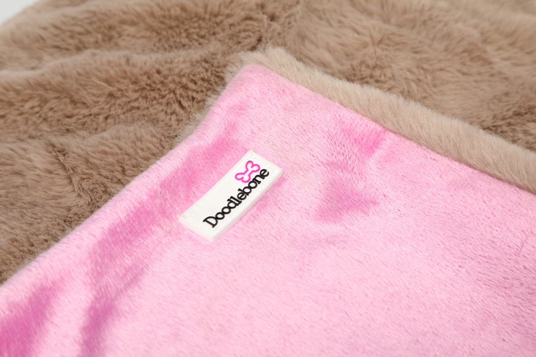 Doodlebone Faux Fur Dog Blanket - Stone & Blush