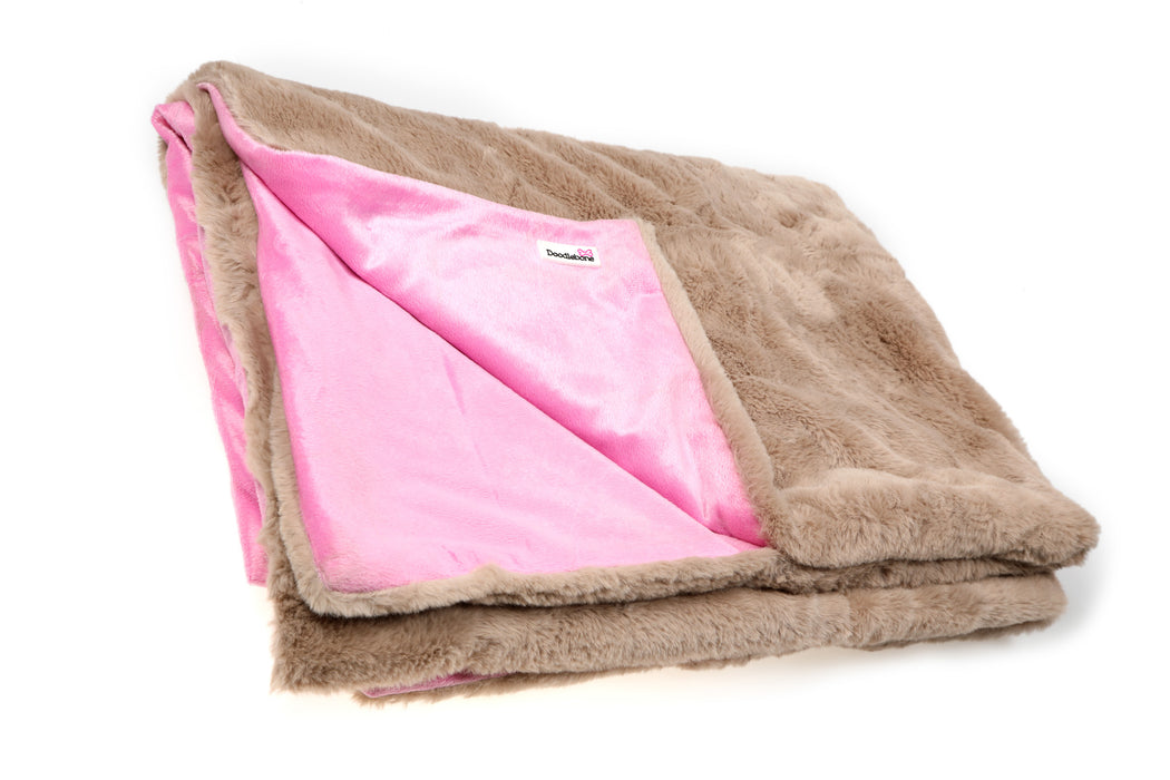 Doodlebone Faux Fur Dog Blanket - Stone & Blush