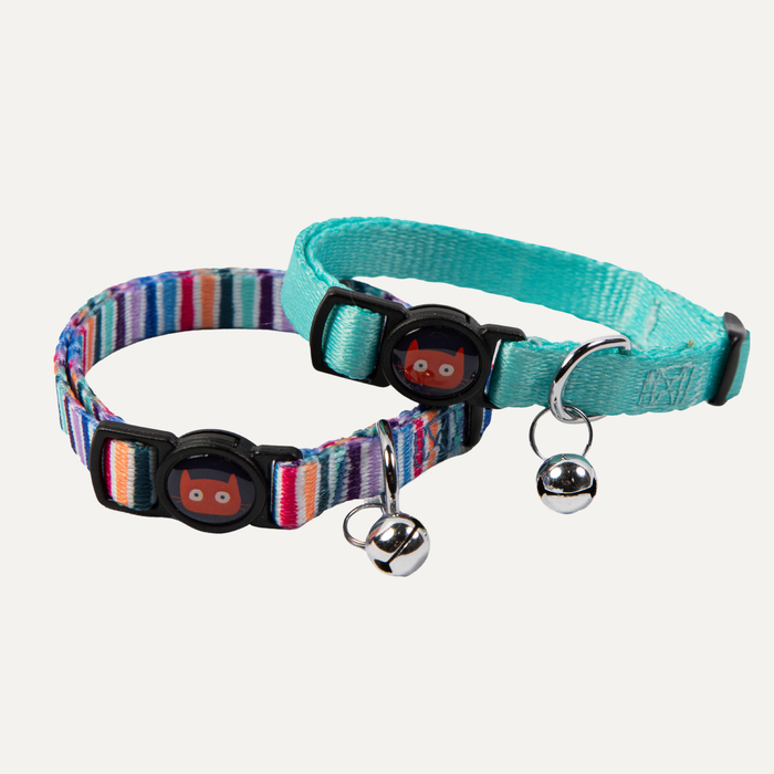 Doodlecat Cat Collar Duo in Mint & Stripes