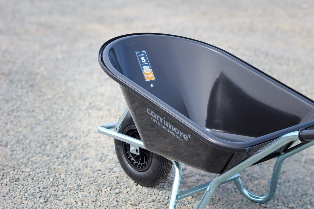 Carrimore Muckmaster 160L black wheelbarrow; pneumatic wheel shown