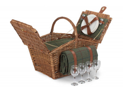 Elegant Green Tweed 4 Person Picnic Hamper