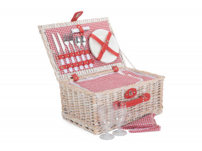 Red & White Gingham 2 Person Fitted Picnic Hamper