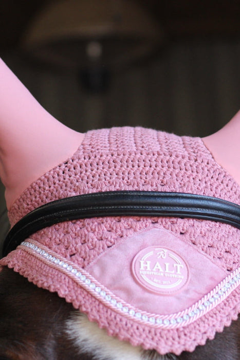 Halt Equestrian Pink Fly Veil with Diamond Trim