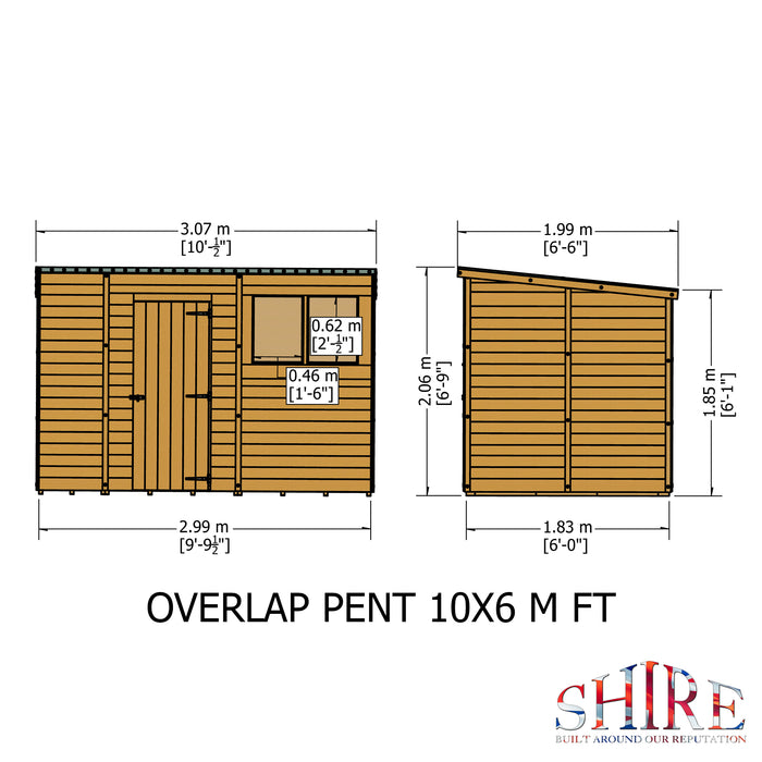 Overlap Single Door Pent 10'x6' Garden Shed