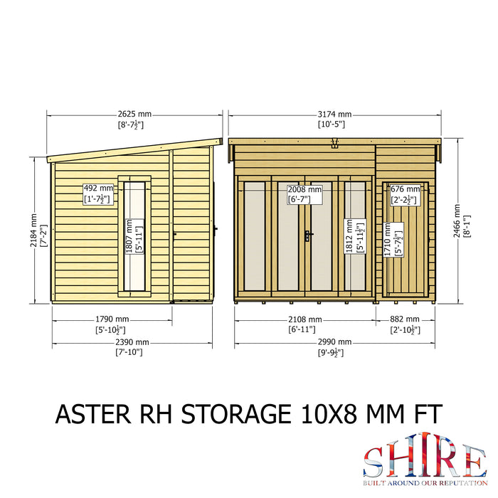 Aster Summerhouse Shiplap Right Hand Door Storage - 10'x8'