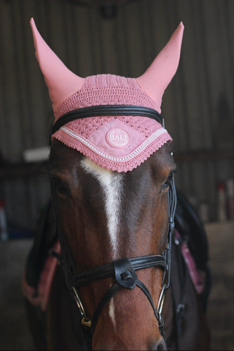 Halt Equestrian Pink Fly Veil with Diamond Trim