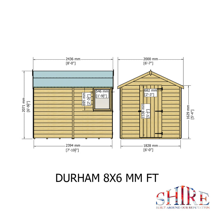 8' x 6' Durham Shiplap Apex Shed Single Door Shed - MAY SPECIAL OFFER - 25% OFF