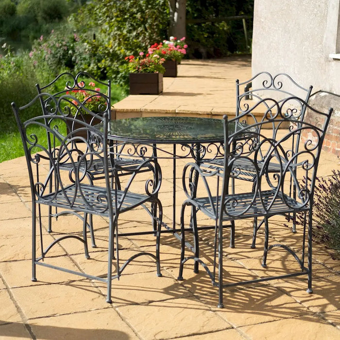 HERITAGE 100cm (5 Piece) Garden Table and Chair Set - With Glass Top - Dark Lead Ascalon