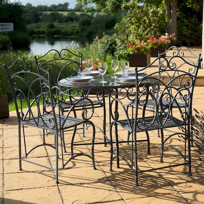 HERITAGE 100cm (5 Piece) Garden Table and Chair Set - With Glass Top - Dark Lead Ascalon
