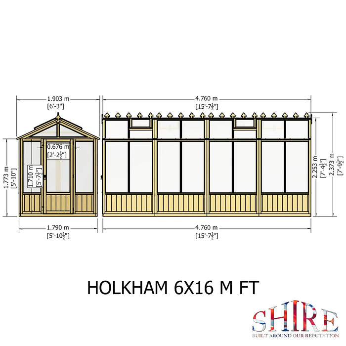 Holkham Greenhouse - 16'x6' - Chestnut Mill