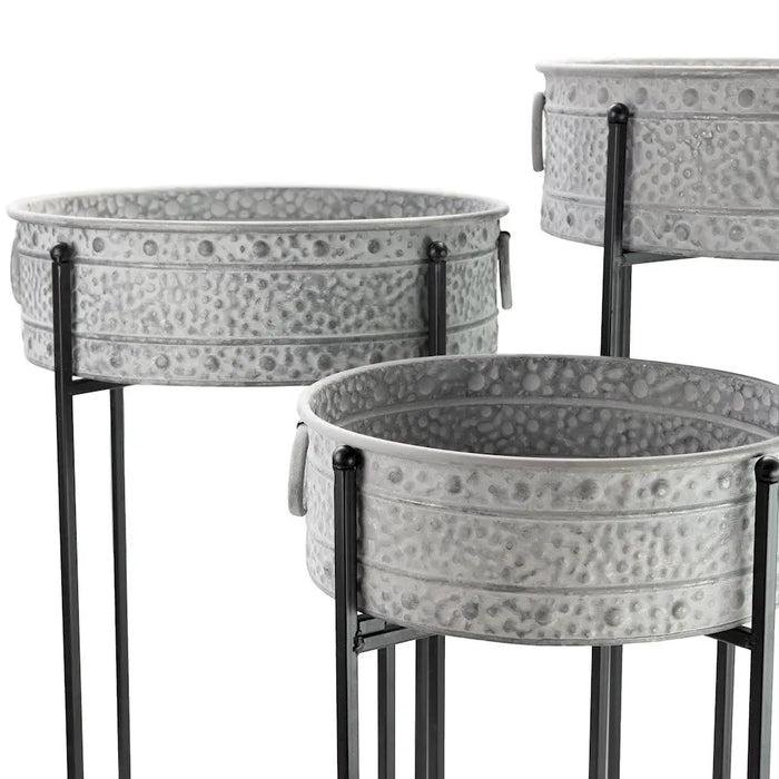 LOW PLANTER WITH STAND - SET OF 3 - ANTIQUE Galvanised Ascalon