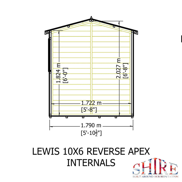 Lewis 10'x6' Single Door Shed Reverse Apex Style D - Chestnut Mill
