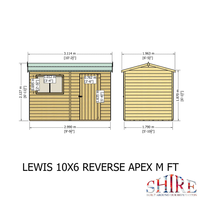 Lewis 10'x6' Single Door Shed Reverse Apex Style D - Chestnut Mill