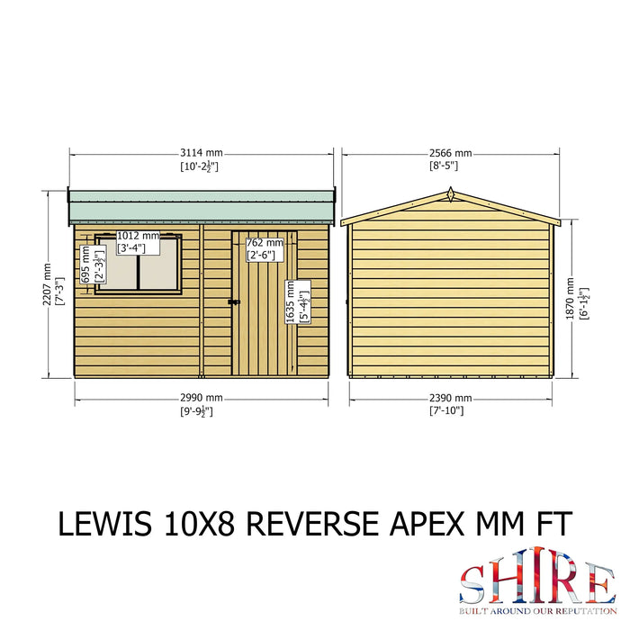 Lewis 10'x8' Single Door Shed  Reverse Apex Style C - Chestnut Mill