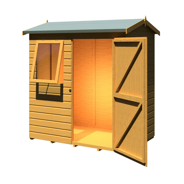 Lewis 6'x4' Single Door Shed Reverse Apex Style C - Chestnut Mill