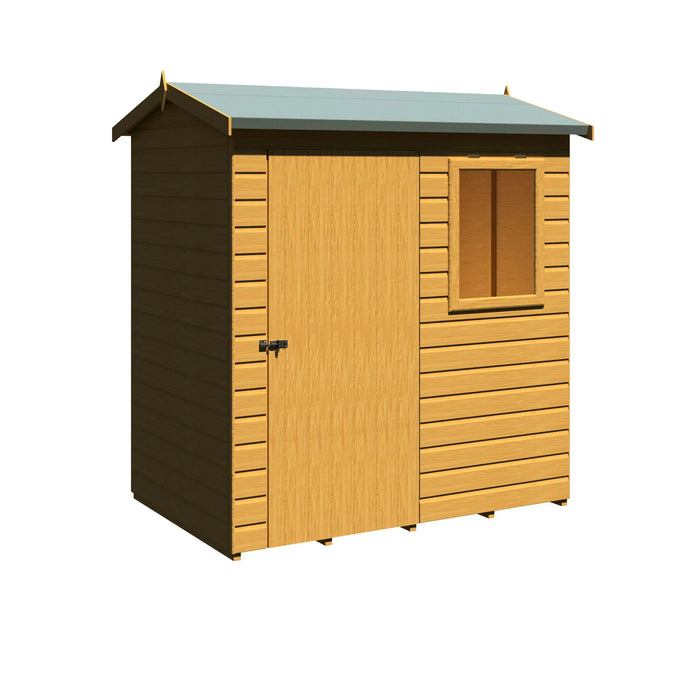 Lewis 6'x4' Single Door Shed Reverse Apex Style D - Chestnut Mill