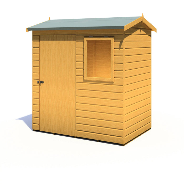 Lewis 6'x4' Single Door Shed Reverse Apex Style D - Chestnut Mill