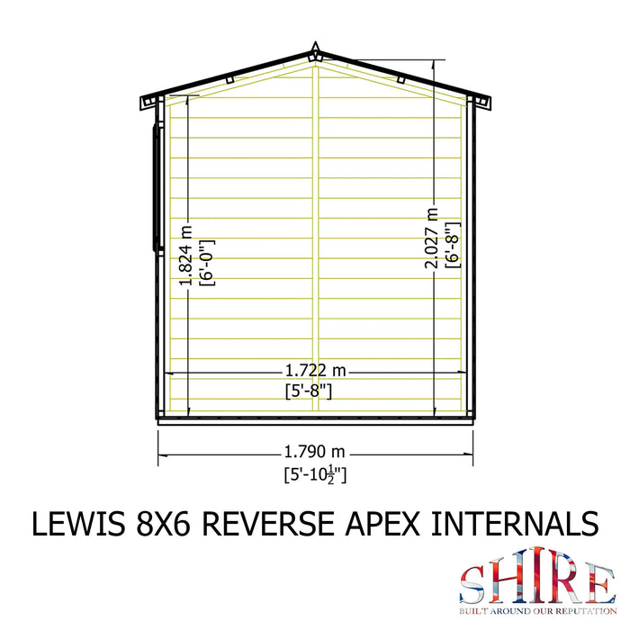 Lewis 8'x6' Single Door Shed Reverse Apex Style C - Chestnut Mill