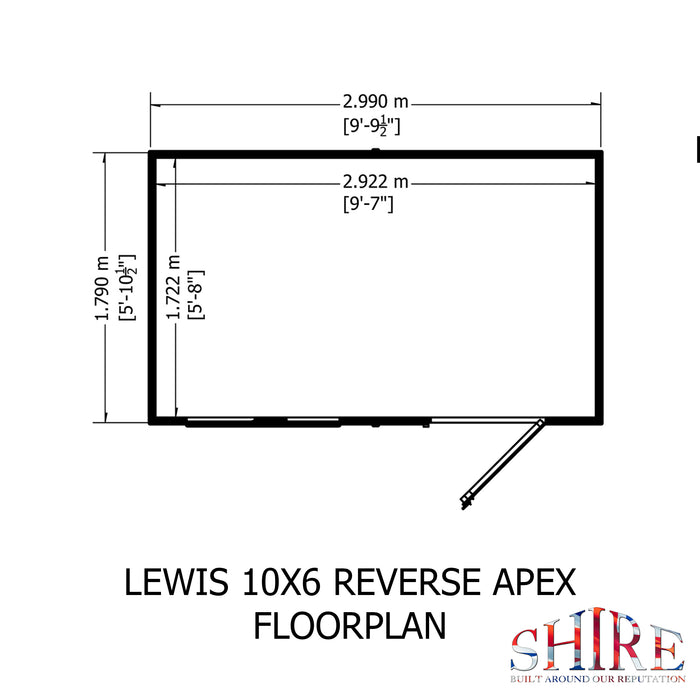 Lewis 10'x6' Single Door Shed Reverse Apex Style D
