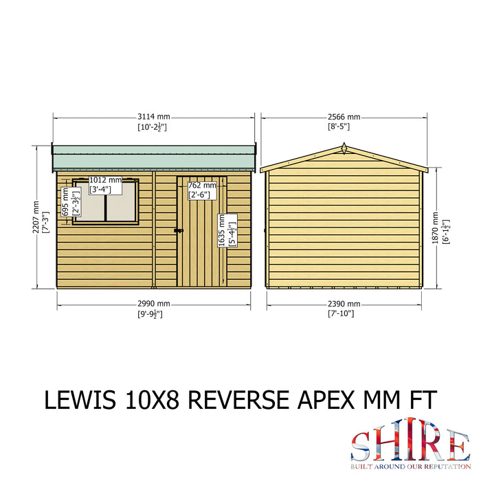 Lewis 10'x8' Single Door Shed  Reverse Apex Style C