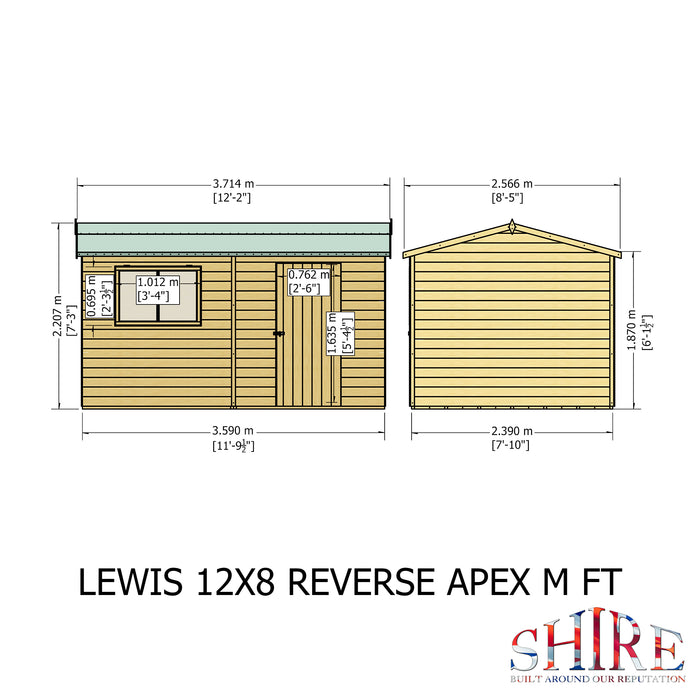 Lewis 12'x8' Single Door Shed Reverse Apex Style D