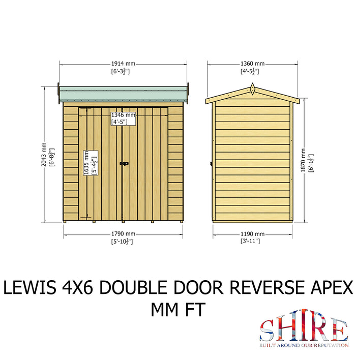 Lewis 4'x6' Double Door Shed Reverse Apex Style