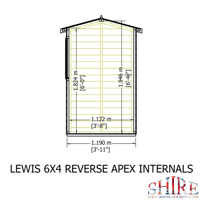 Lewis 6'x4' Single Door Shed Reverse Apex Style C