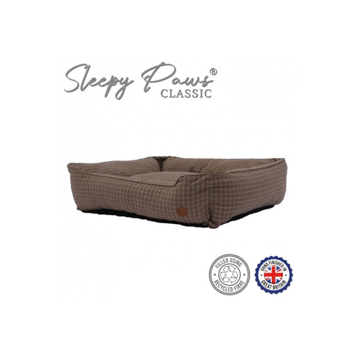 Ancol Sleepy Paws Classic Check Square Dog Bed – Brown / 84 x 105cm