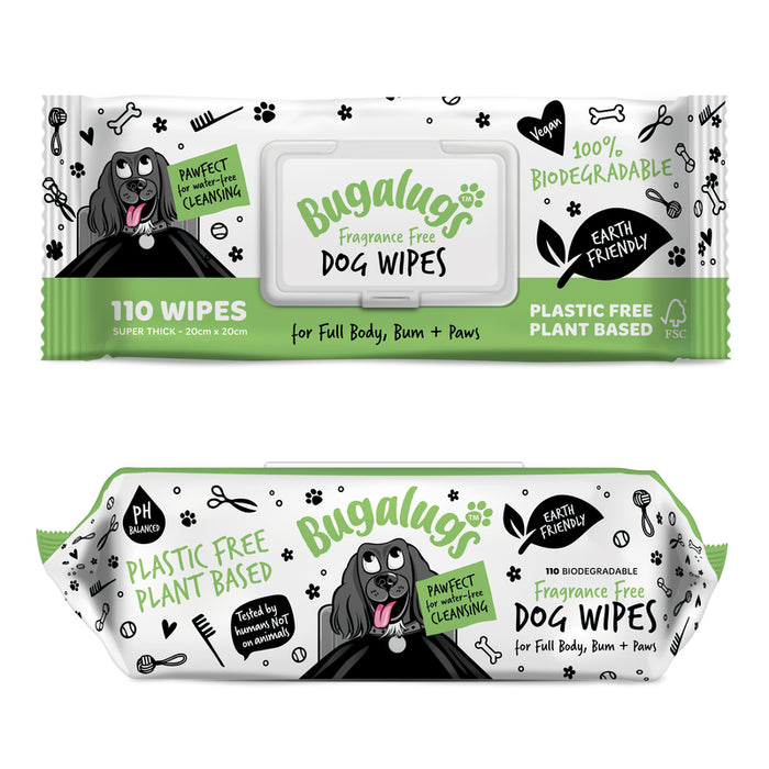Bugalugs Fragrance Free Biodegradable Pet Wipes 110 Wipes
