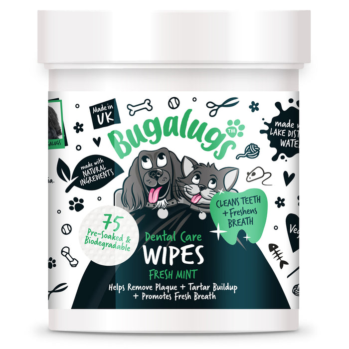 Bugalugs Dental Care Fresh Mint Wipes for Dogs & Cats 75 Wipes