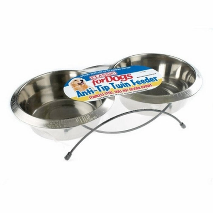 Classic Anti-Tip Twin Dog Feeder & Dishes – 2 x 1.9L