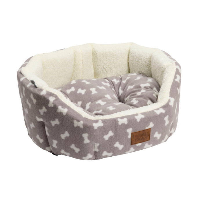 House of Paws Puppy Grey Fleece Bone Oval Snuggle Bed