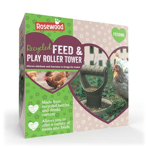 Rosewood Play-Time Recycled Feed & Play Roller Tower Poultry Enrichment Feeder